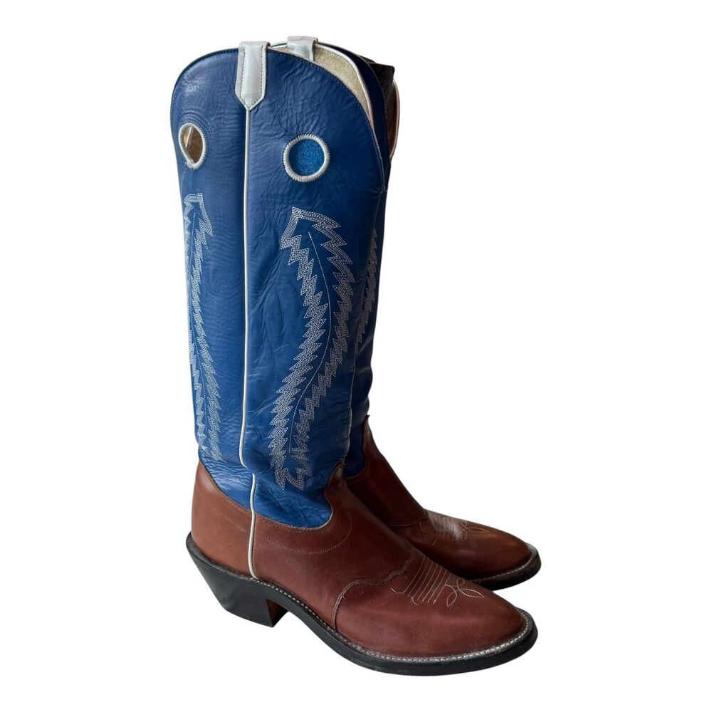 Cowboy Boots 16” Navy Volcano And Honey Leather Round Toe - Picture 3 of 6